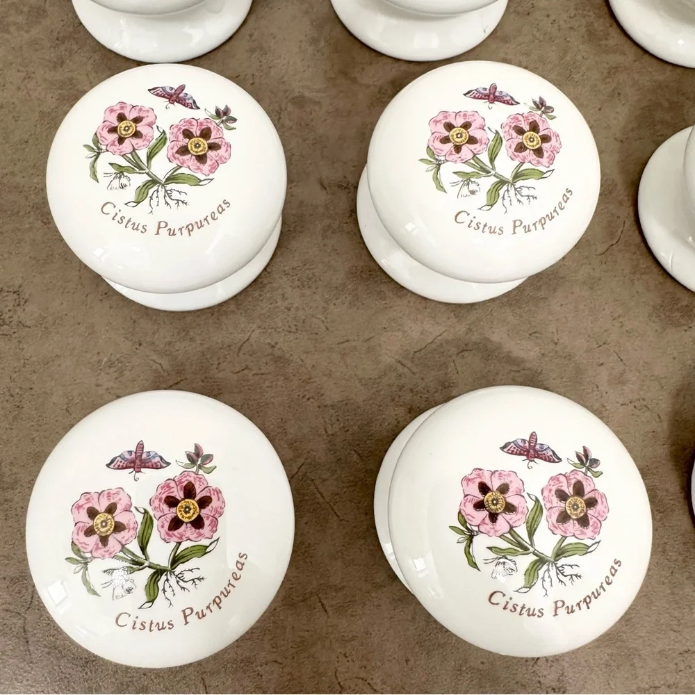9 Ceramic Portmeirion Botanic Garden Dresser Knobs Pulls Cistus Purpureas flower